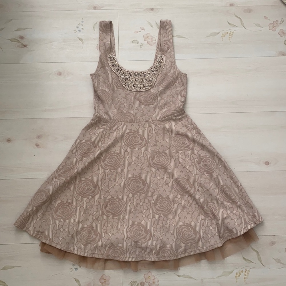XS Free People Champagne, Tulle-Hemmed Dress